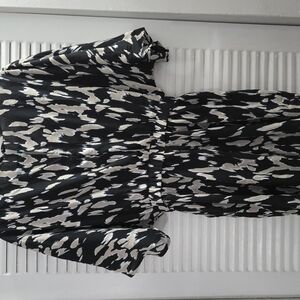 Black and White Smocked 3/4 Sleeve Jumpsuit